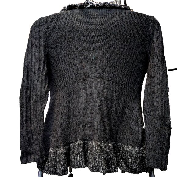 Forla Paris M Cardigan Black Wool Mohair Ruffle Rose Embellished Fairy Core Boho - Picture 11 of 14